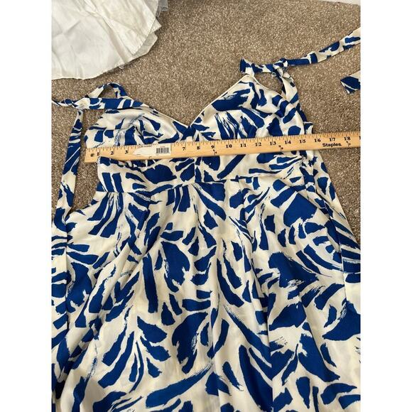 ALEXIS Blue Botanical Tie Strap Asymmetrical Hem Dress SIZE SM lightweight - Picture 5 of 9